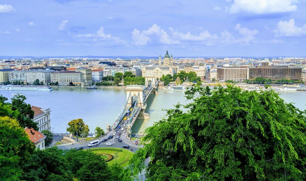 Chain bridge as seen from Buda Castle.
