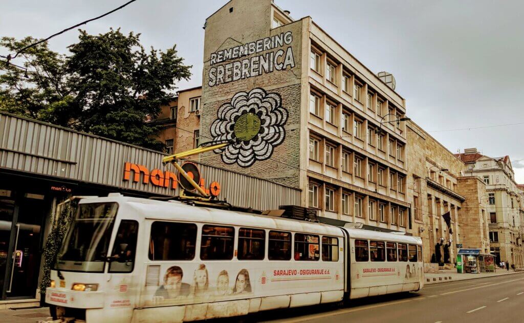 Remembering Srebrenica Sign in Sarajevo