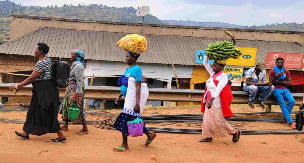 Women walking Bwindi Uganda