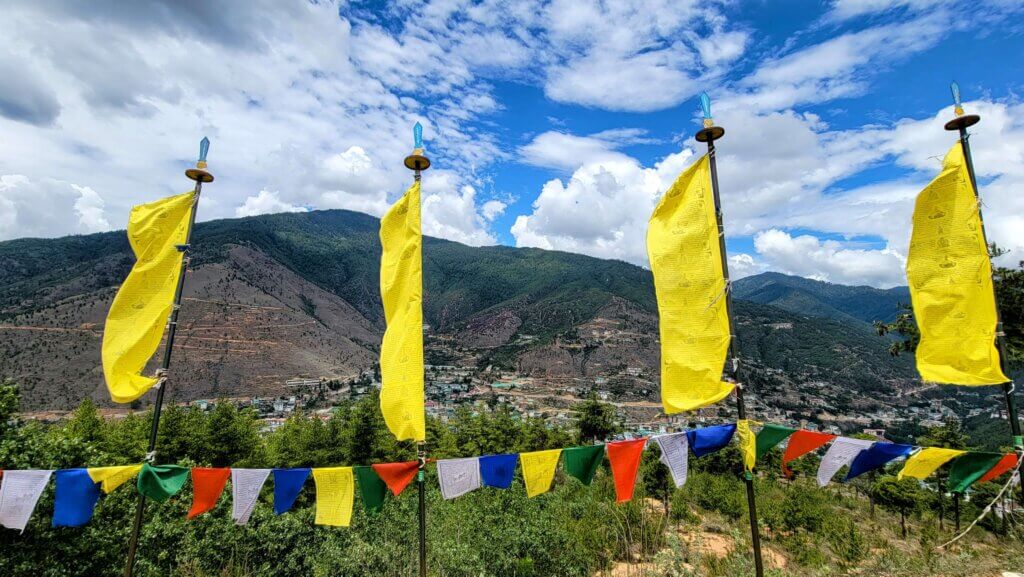 Buthan budget travel 3 day itinerary prayer flags