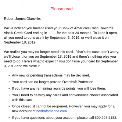 Why managing credit cards is critical in the points and miles game Bank of America letter